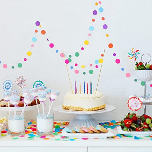 5-Piece Rainbow Glitter Dot Garland Streamers - Colorful Confetti Hanging Decor for Birthday, Halloween, Classroom, Car Trunk or Treat Party Backdrop