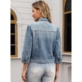 thumbnail image 4 of DARING DIVA Women's Cropped 3/4 Sleeve Button Down Washed Denim Jacket 2XL Light Blue, 4 of 7