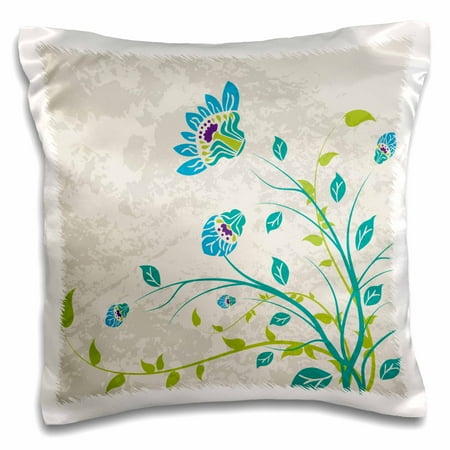 Nouveau Green (3dRose Lime Green Blue Turquoise and Purple Art Nouveau Style Flowers On Grunge Floral Decorative Nature - Pillow Case, 16 by)