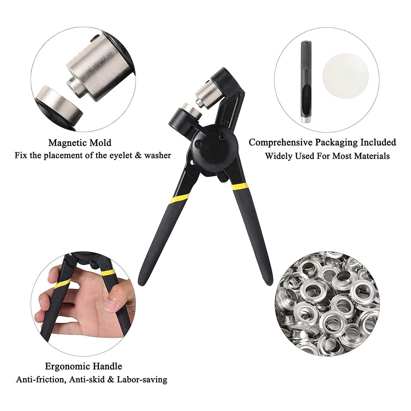 3/8Inch 10mm Grommet Plier Kit Grommet Hollow Hole Punch Tool Black Hand Press Handheld Eyelet Setter ,Widely Use