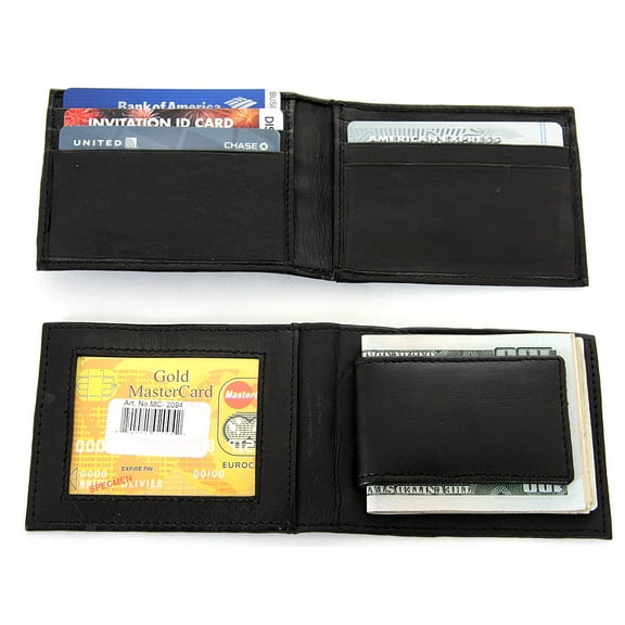 Men's Leather Magnetic Money Clip Slim Credit Card Id Holder Black Wallet 4 x 3 inches