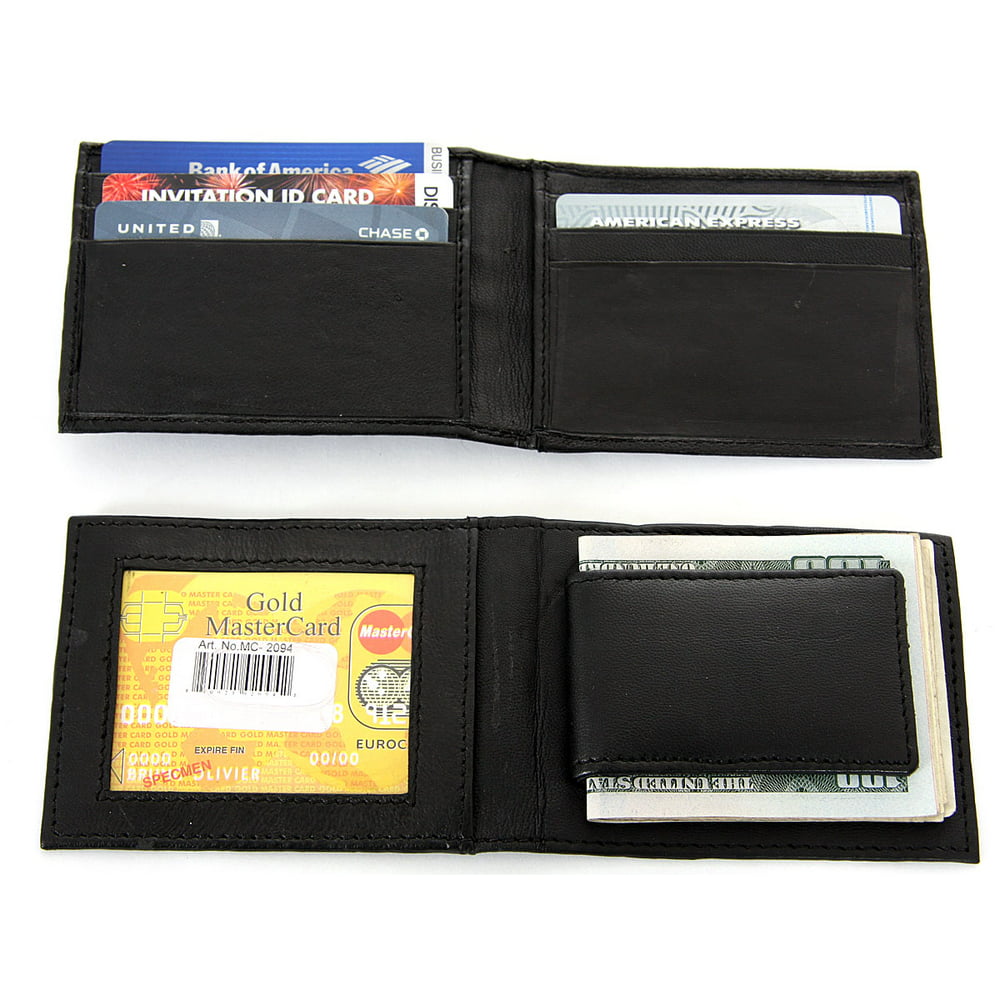 Men's Leather Magnetic Money Clip Slim Credit Card Id Holder Black ...