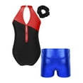 thumbnail image 2 of MSemis Kids Girls Gymnastic Leotard Outfits with Metallic Shorts Hair Band Red&Royal Blue 8, 2 of 6