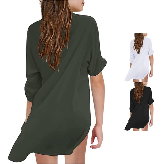 JCCXIN Child Toddler Girls Dress Beach Dresses Swim Cover Up Outdoor Lightweight Solid Color Short Sleeve Lapel Casual Summer Daily Wear Cozy Holiday Sundress,Army Green,8-9 Years