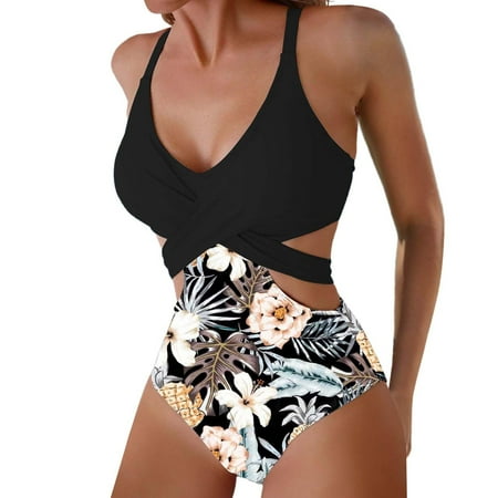 New & Trending Bpxiofoy One Piece Swimsuit Women  One Piece Cut Out Swimsuit Women  Floral One Piece Swimsuit Women  Cutout Bathing Suit Swimwear  Beach Vacation Clothes for Women  Black L
