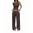 thumbnail image 2 of Women Two Piece Sets Casual One Shoulder Crop Tops Wide Leg Pants Y2K Outfits Matching Set, 2 of 7