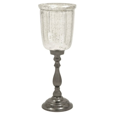 DecMode Smooth Aluminum and Textured Glass Hurricane Candle Holder