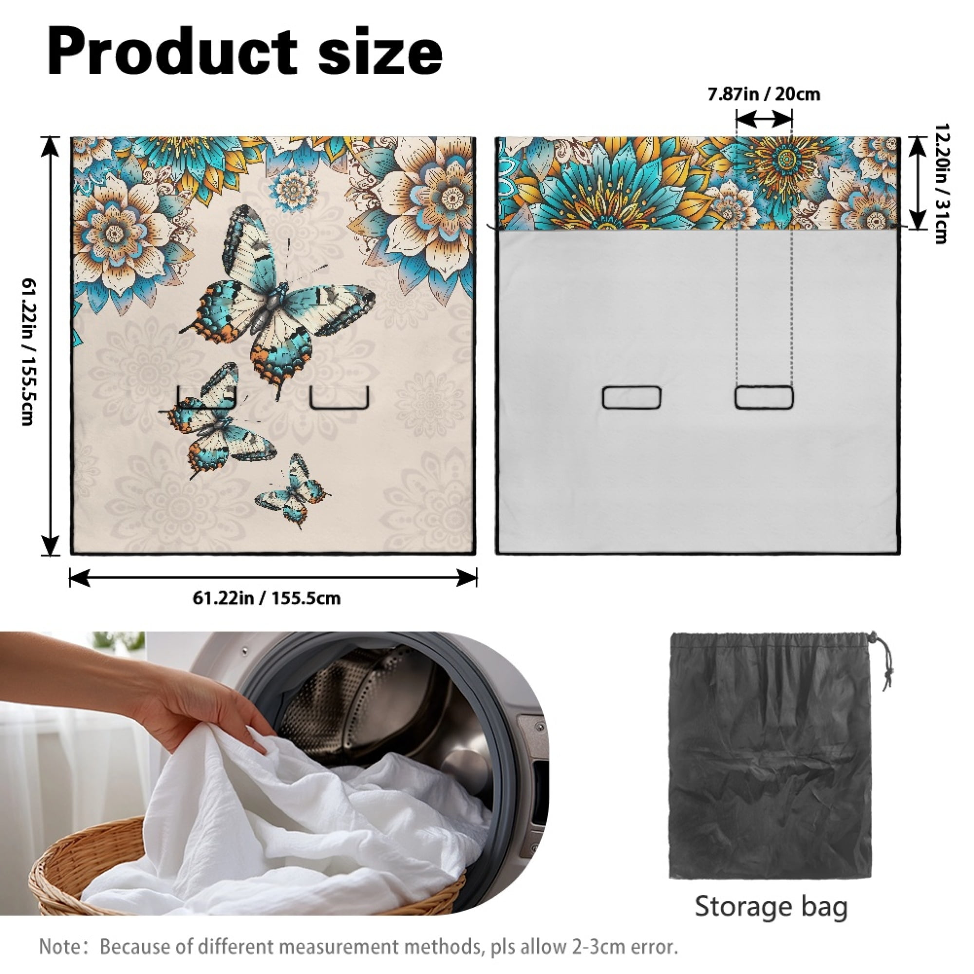 Drydeepin Butterfly Boho Mandala Pattern Car Back Seat Cover, Rear Bench Seat Towel Cover Breathable Non-Slip Rear Seat Cover Universal Fit for Sedans SUVs Truck Auto Interior Decor