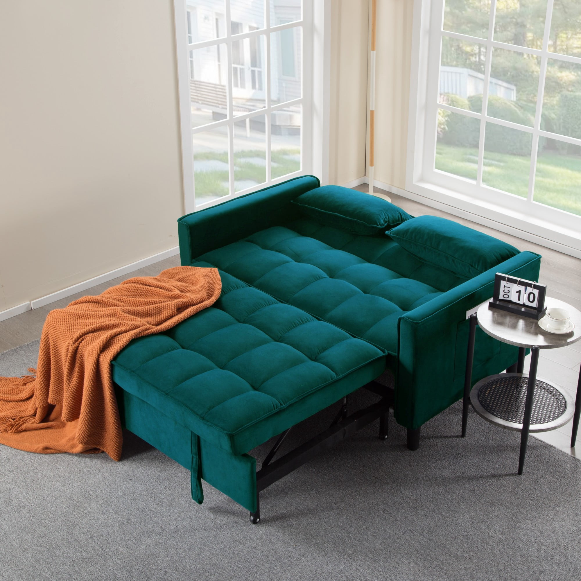 Gewnee 53.94" Pull-Out Sofa Bed – Convertible Twin Size Sleeper Bed,3 Adjustable Backrest Angles & Storage Side Pocket for Living Room,Office,Guest Room.Teal