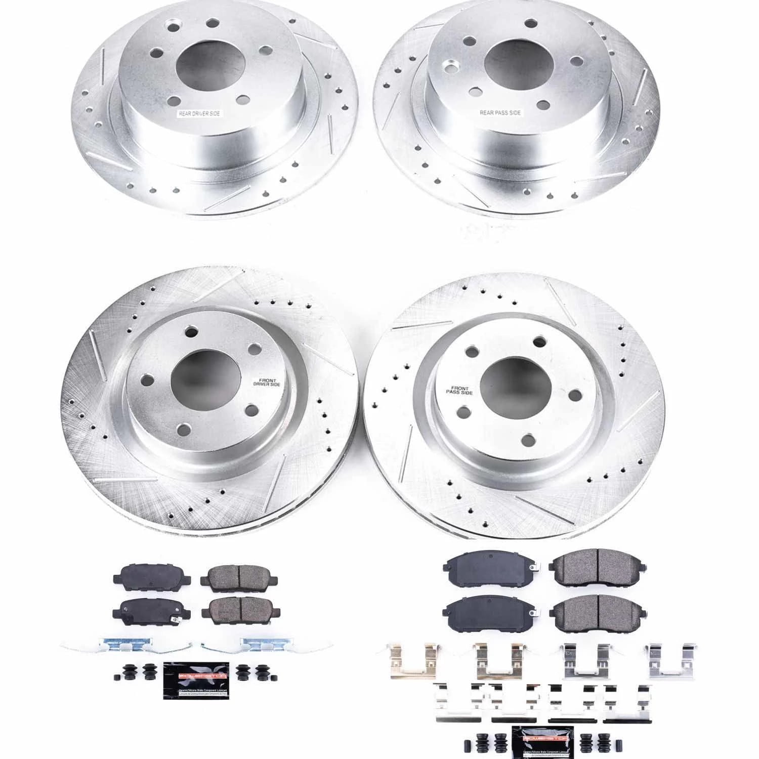 PowerStop Front and Rear Z23 Evolution Sport Carbon-Fiber Ceramic Brake Pad and Drilled & Slotted Rotor Kit Fits: NISSAN Select Models K7865