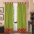 thumbnail image 4 of 4 Pc Set Indian Sari Curtains & Cushion Covers - Boho Tab Top  - Green 84", 4 of 5