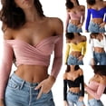 thumbnail image 6 of Women Slim Off Shoulder Shirt Crop Tops Blouses, 6 of 8
