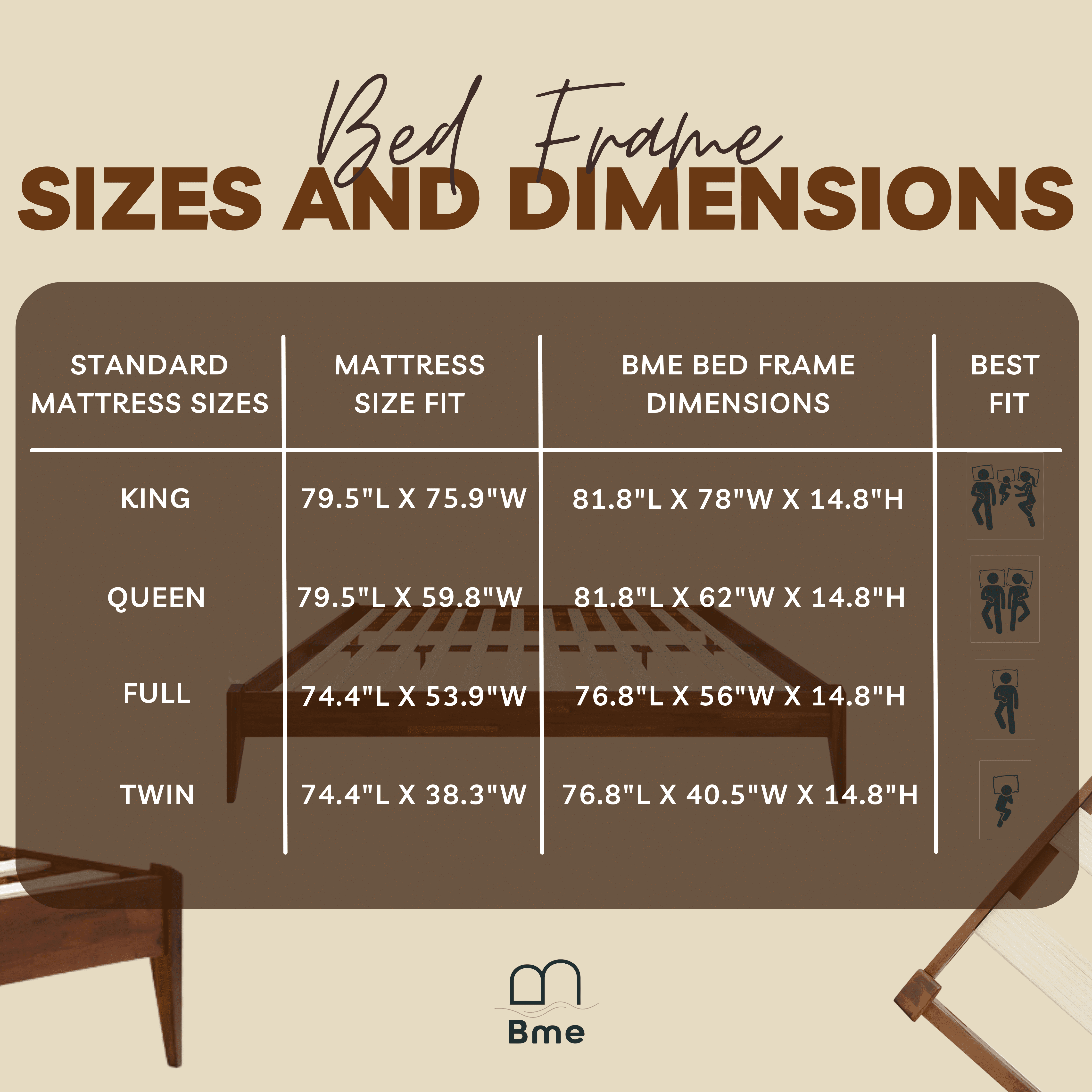 Bme Dinkee 15 Inch Signature Bed Frame Without Headboard - Modern & Minimalist Style with Acacia Wood - 12 Strong Wood Slat Support - Easy Assembly - No Box Spring Needed (Dark Chocolate, King)