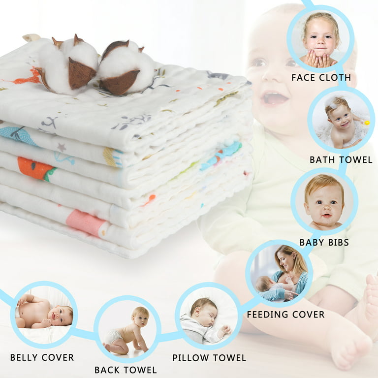 Baby Burp Cloths Muslin Washcloths - Muslin Burp Cloths Hanky Large Extra Soft Absorbent Baby Burp Rags for Newborn 103%Cotton for Boys Girls Gift