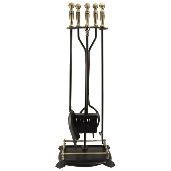 15006 Antique Fireplace Toolset with Brass Handles, 5 Piece set