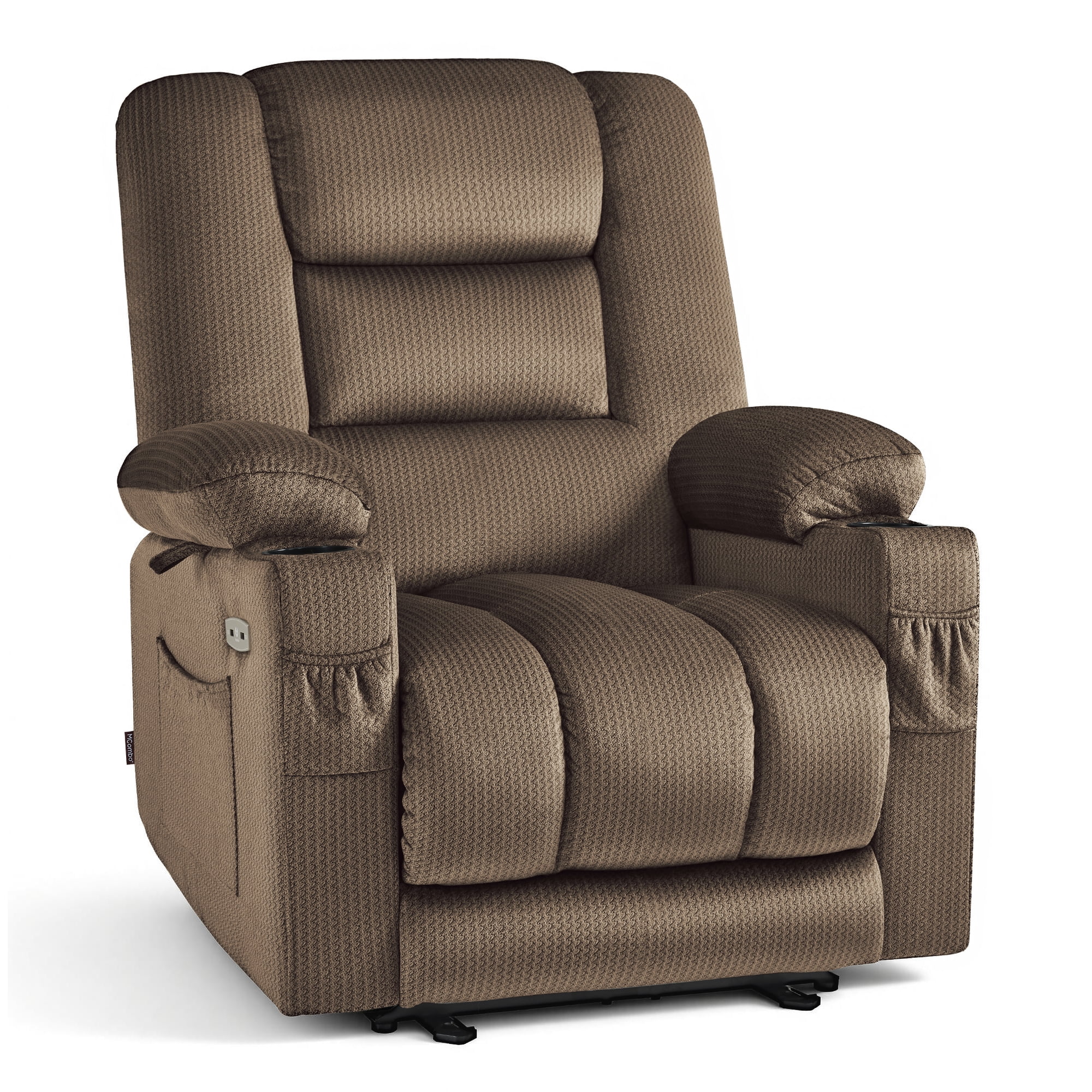 MCombo Electric Power Recliner Chair w/ Massage USB Cup Holders for Living Room Brown Fabric 6079