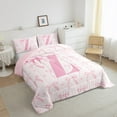 thumbnail image 3 of jejeloiu Initial Letter Z King Size Comforter Sets,Kawaii Bowknot Bedding Comforter Set,Pink White Bedding Set For Girls,Breathable Bedroom Decoration Reversible,3pcs, 3 of 8