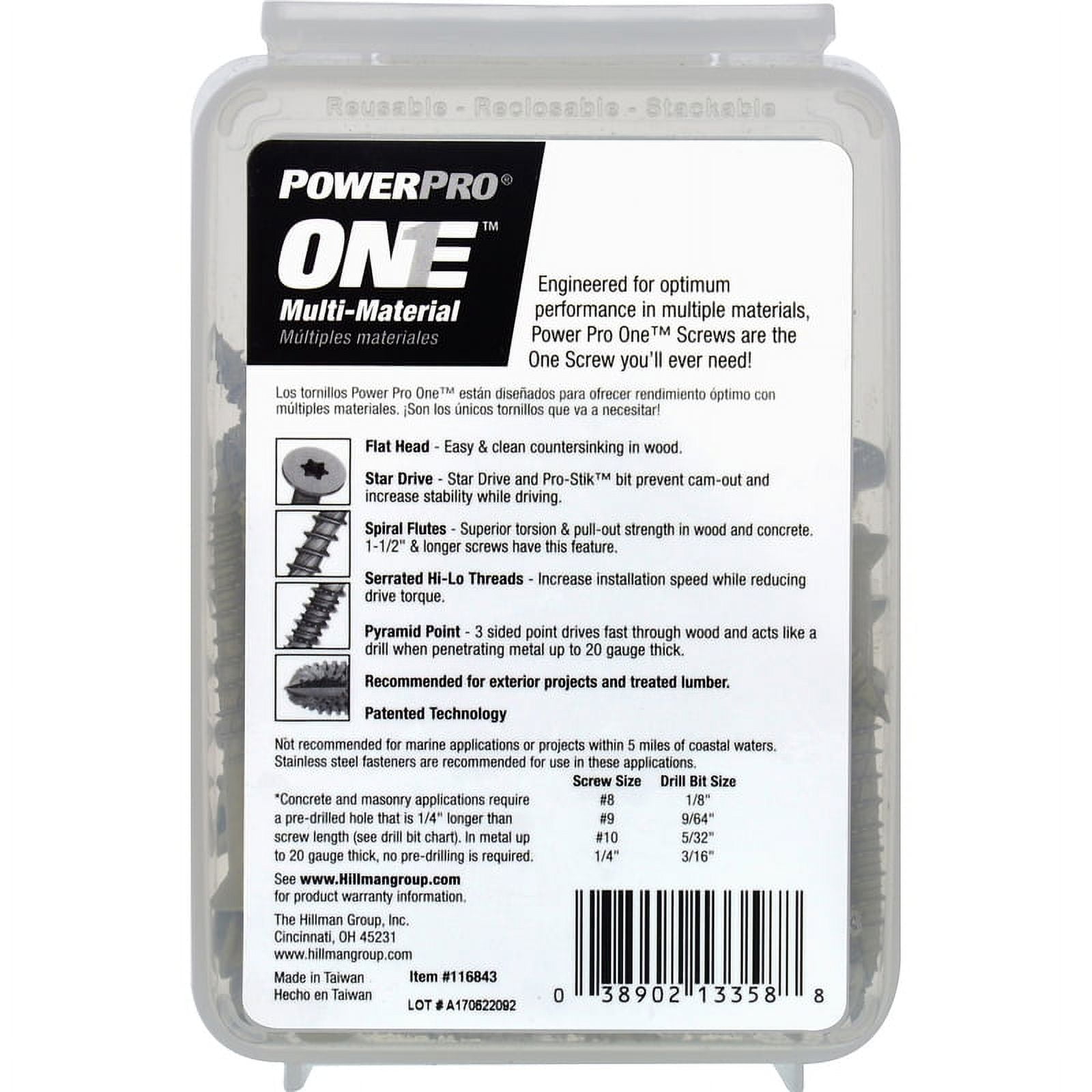 Hillman Fasteners 116843 Power Pro ONE Multi-Material Screws, #10 x 2"