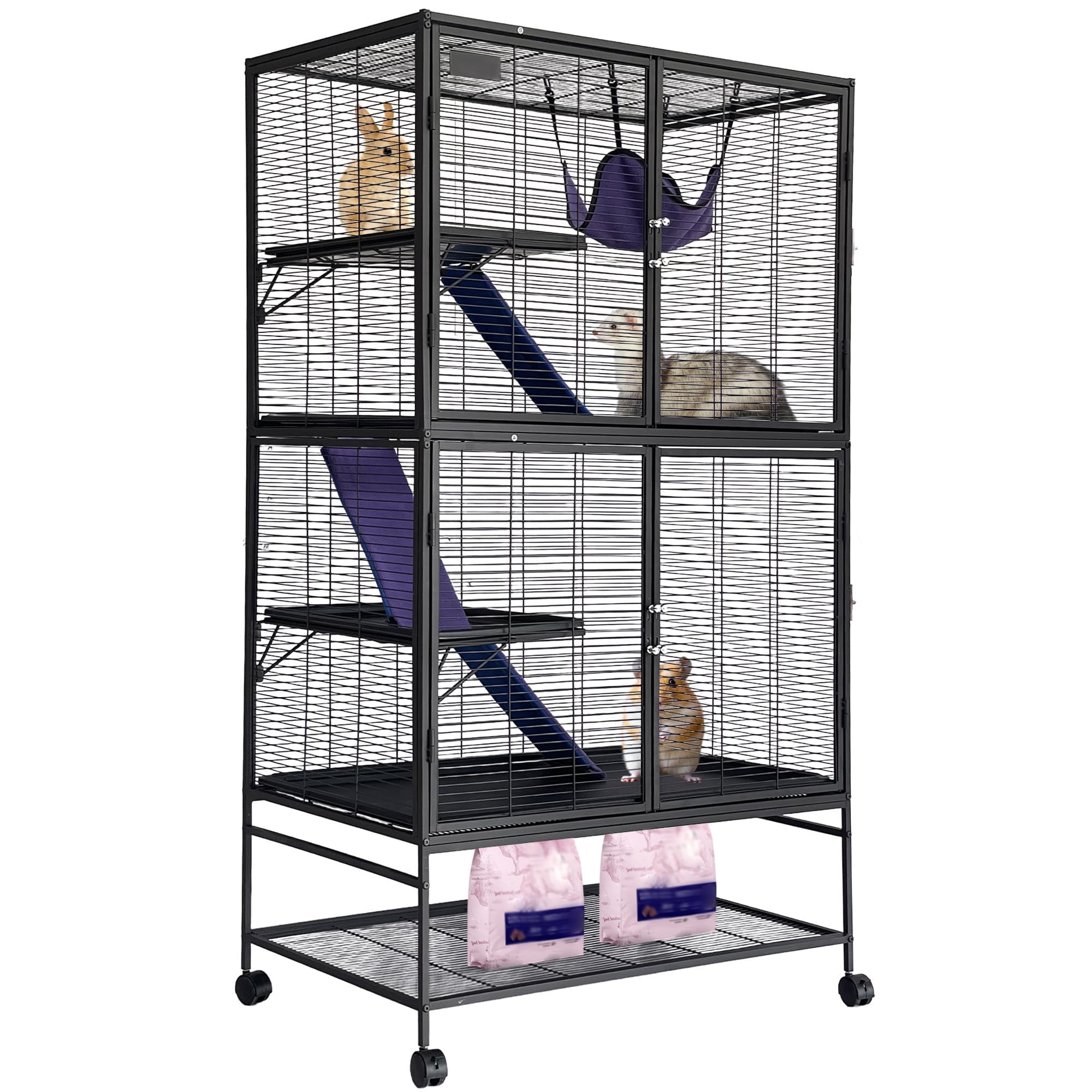 Panapinka Metal Small Animal Cage, Multi-Level Ferret Cage for Small Animals, Large Hamster Cage with Ramp, Extra Storage Stand, RemovableTray for Chinchilla, Rabbit, Guinea Pigs, Hedgehog, Gerbil