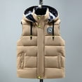 thumbnail image 2 of Men's Winter Puffer Vest Removable Hooded Quilted Padded Sleeveless Vest Color: Khaki Size: XXXL, 2 of 3