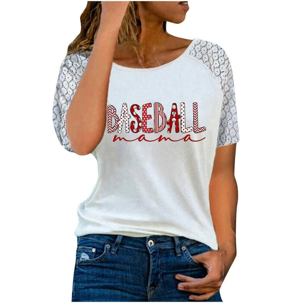 Blusa con estampado de cuello Rounk informal para mujer con estilo, camiseta de manga corta ahuecada, Tops de verano OAVQHLG3B Store lin121212