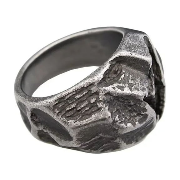 PAMTIER Distressed Stainless Steel Stone Texture Rings for Men Vintage Industrial Finish Textured Metal Band Gothic Biker Style Jewelry Size 10