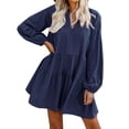 thumbnail image 1 of Adorable Robe avec Poches Entièrement Doublée Manches Cloche Ourlet V Cou Tunique Swing en Vrac Mini Robe, 1 of 6