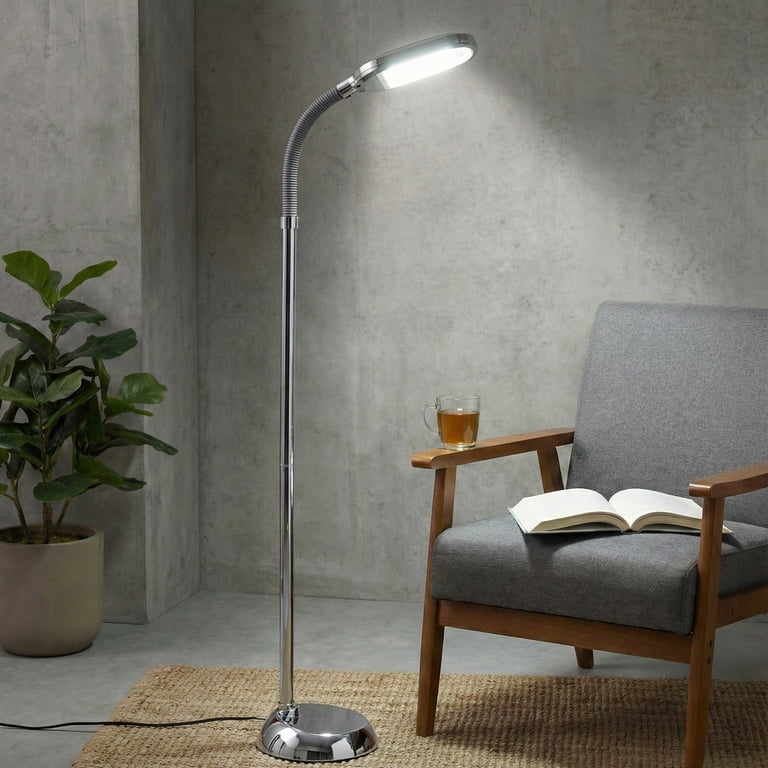 Lavish Home Floor Lamp, 50-inch Sunlight, Chrome, Bendable Neck