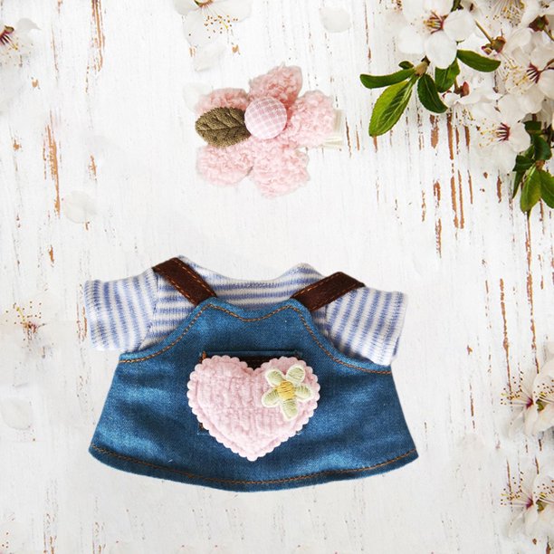 Conjunto de ropa para muñecas de peluche, ropa para muñecas, conjunto de falda , pinzas para el pelo de moda, accesorios para fotos, disfraces, Camiseta de tirantes azul