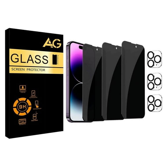 RJ-Merchs 3 Pack Privacy Screen Protector for iPhone 15 Pro with 3 Pack Camera Lens Protector - Tempered Glass