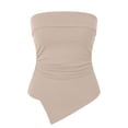 thumbnail image 4 of Craaazy Women's Solid Color Summer Ribbed Tube Tops Strapless Ruched Bodycon Asymmetrical Hem Tops for Daily Wear, Casual Party, 4 of 8