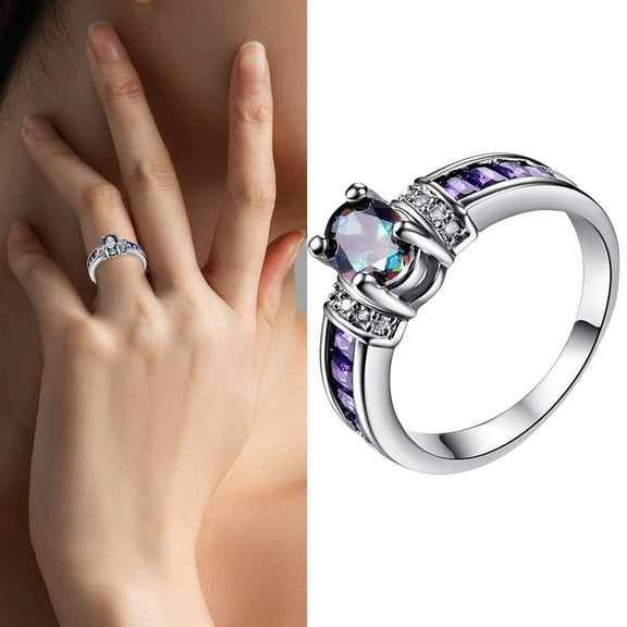 Wentin Rings Clearance! Mother's Day Gift Silver Ring For Women Birthstone Ring Engagement Ring For Women Anniversary Wedding Promise Ring