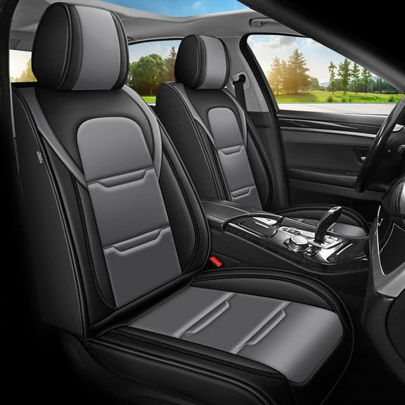 JIAMAOXIN Car Seat Covers Fit for GMC Sierra 1500 2011-2023 Faux Leather Car Seat Cover Protectors (2 Front Seat,Black&Grey)