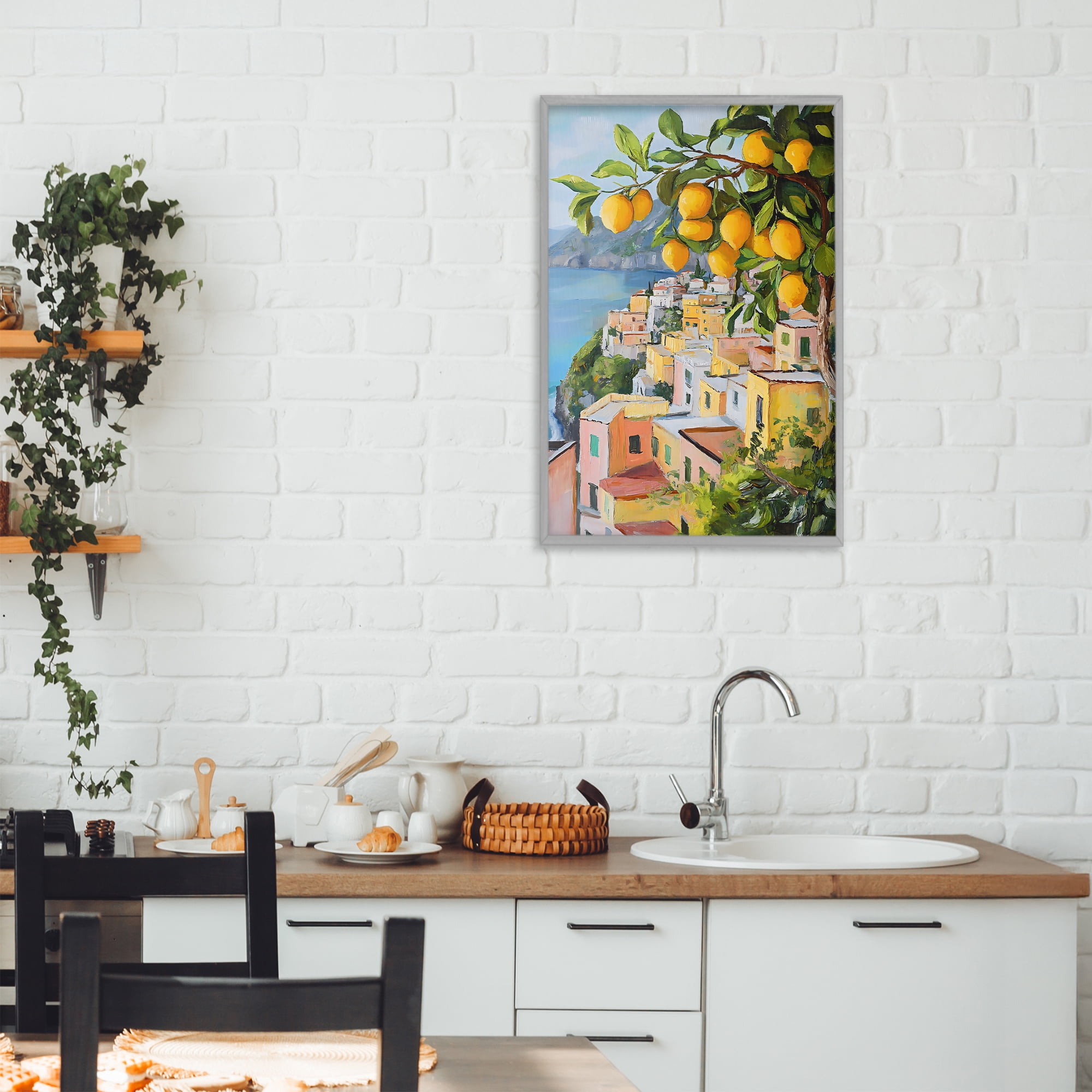 Stupell Industries Mediterranean Lemon Tree Scenery Gray Framed Giclee Art, design by Creative Studio