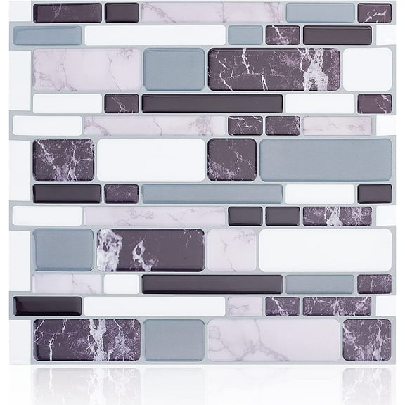 4 Sheets 3D Thick 10.6x10" Square Wallpaper Brick Pattern PVC Wall Panels Mosaic Stick On Kitchen Backsplash