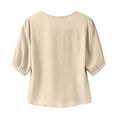 thumbnail image 4 of dgysar Womens Round Neck Shirts Short Sleeve Embroidered Pullover Tops Detailed Needlework Embroidery Design Lightweight Breathable Fabric Solid Color Short Sleeve Spring Summer Apparel Beige L, 4 of 4