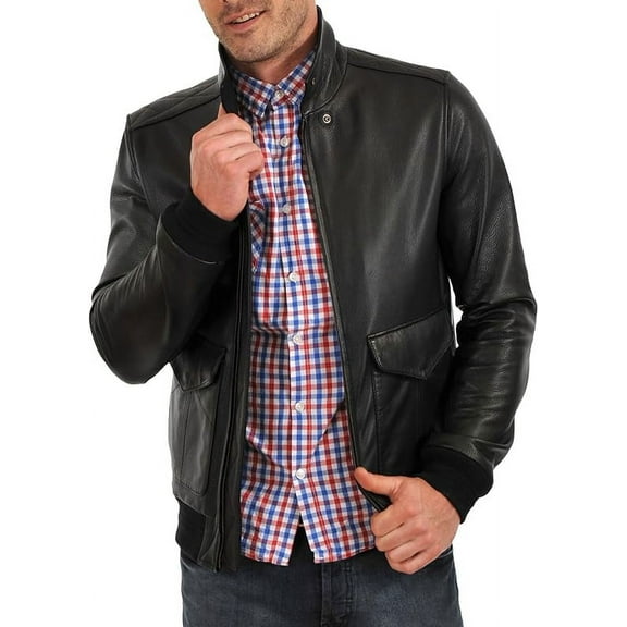 Men's Genuine Lambskin Leather Jacket Slim fit Motorcycle jacket A066