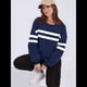 thumbnail image 5 of Sudadera Holgada A Rayas para Mujer, Cuello Redondo, Larga, Informal, con Bloques de Color, para Otoño Azul Marino S, 5 of 9