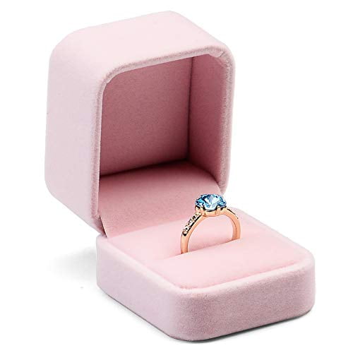 Oirlv Pink Velvet Ring Box Jewellery Gift Box Ring Bearer Case for Proposal Wedding Engagement