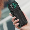 thumbnail image 4 of for iPhone 12 Pro Sliding Card Slot Back Case with Hidden Kickstand, Hybrid TPU + PC Fall Prevention Shock Absorption Anti-drop Protective Phone Case Cover for iPhone 12 Pro, Darkgreen, 4 of 8