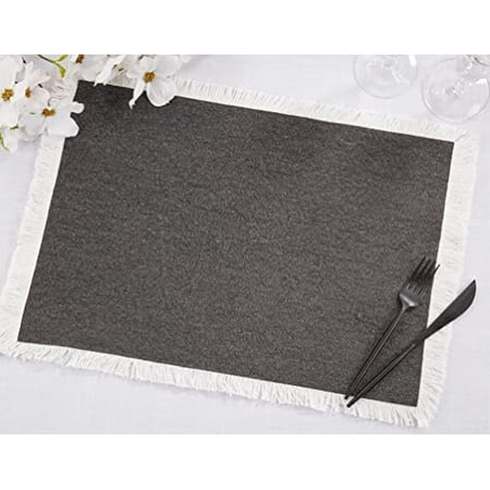 

Fennco Styles Fringe Border Design Cotton Placemats 14 W x 20 L Set of 4 - Black Table Mats for Christmas Holiday Dining Table Everyday Use Banquets and Special Occasion