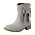 thumbnail image 2 of BLTIBY Women Mid Calf Boots Round Toe Chunk Flock Bow Decoration Boot Fashion Elegant Comfortable Booties Gray 38, 2 of 7