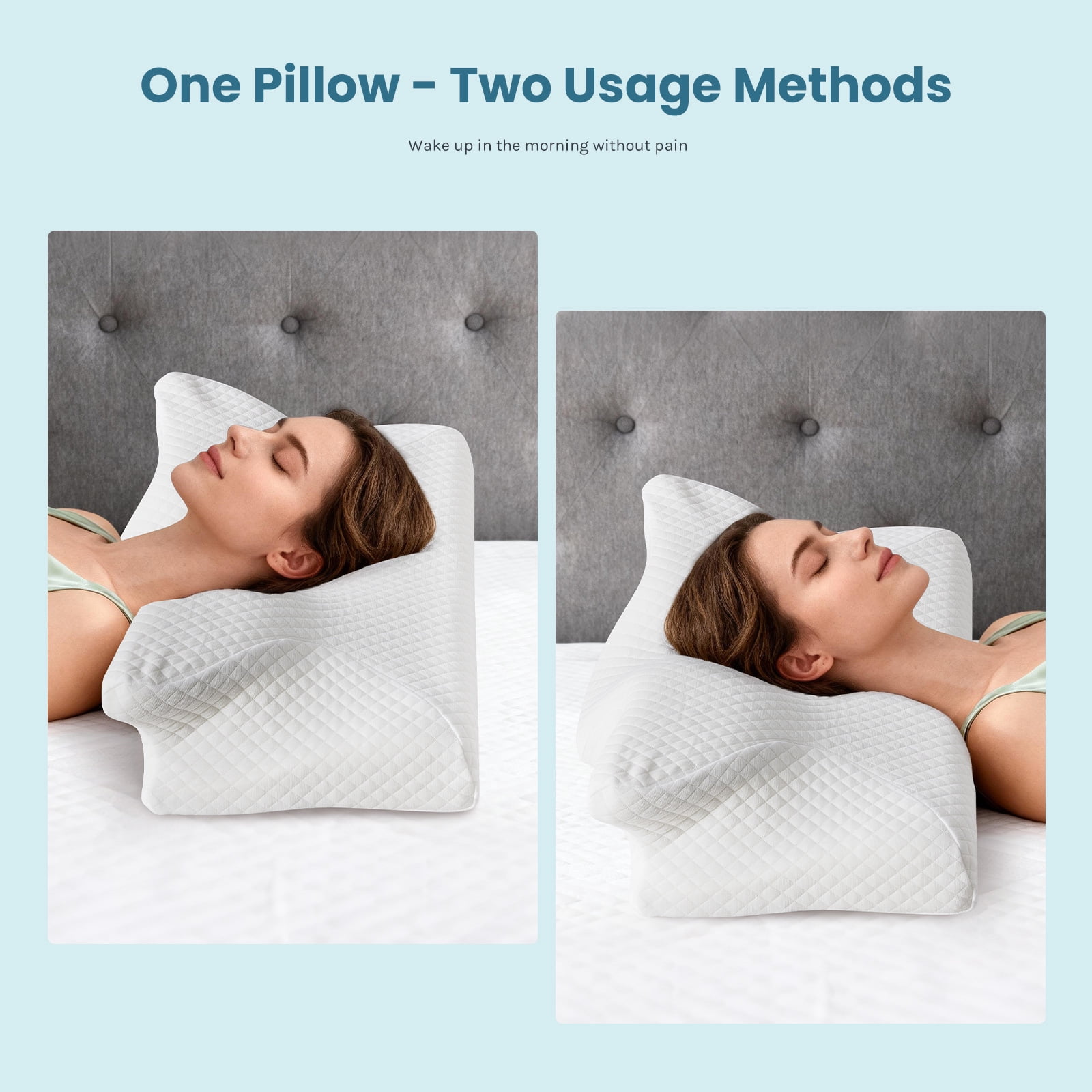 EDX Cervical Pillow for Pain Relief, Ergonomic Side Sleeper Pillow for Dual-Height Orthopedic Contour Support for Bed Sleeping, Memory Foam Pillows Orthopedic Pillow for Back Stomach Sleepers,White