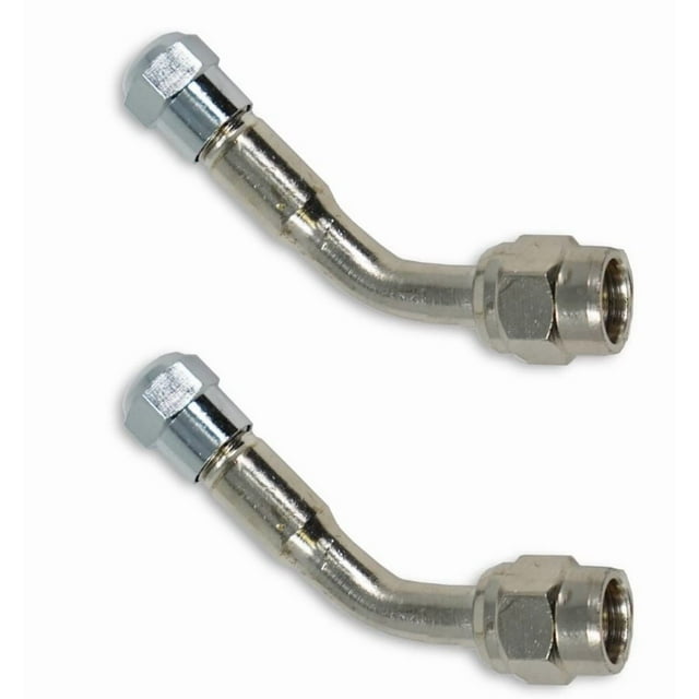 Minder Research Extension de Tige de Valve TM2305VP; pour Roues Arrière en Acier; 45 Degrés; Acier Inoxydable; Poli; Argent; avec Bouchon; Compatible TPMS; Ensemble de 2