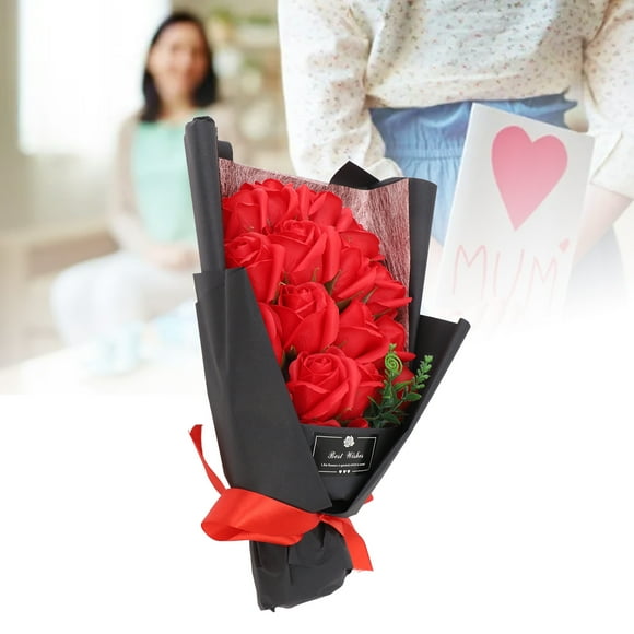 18 Pezas de Rosas Artificiales Bouquet de Flores, Ramo de Flores de Rosas Falsas de PlásTiCo para el Aniversario del Día de San Valentín Cumado de Boda