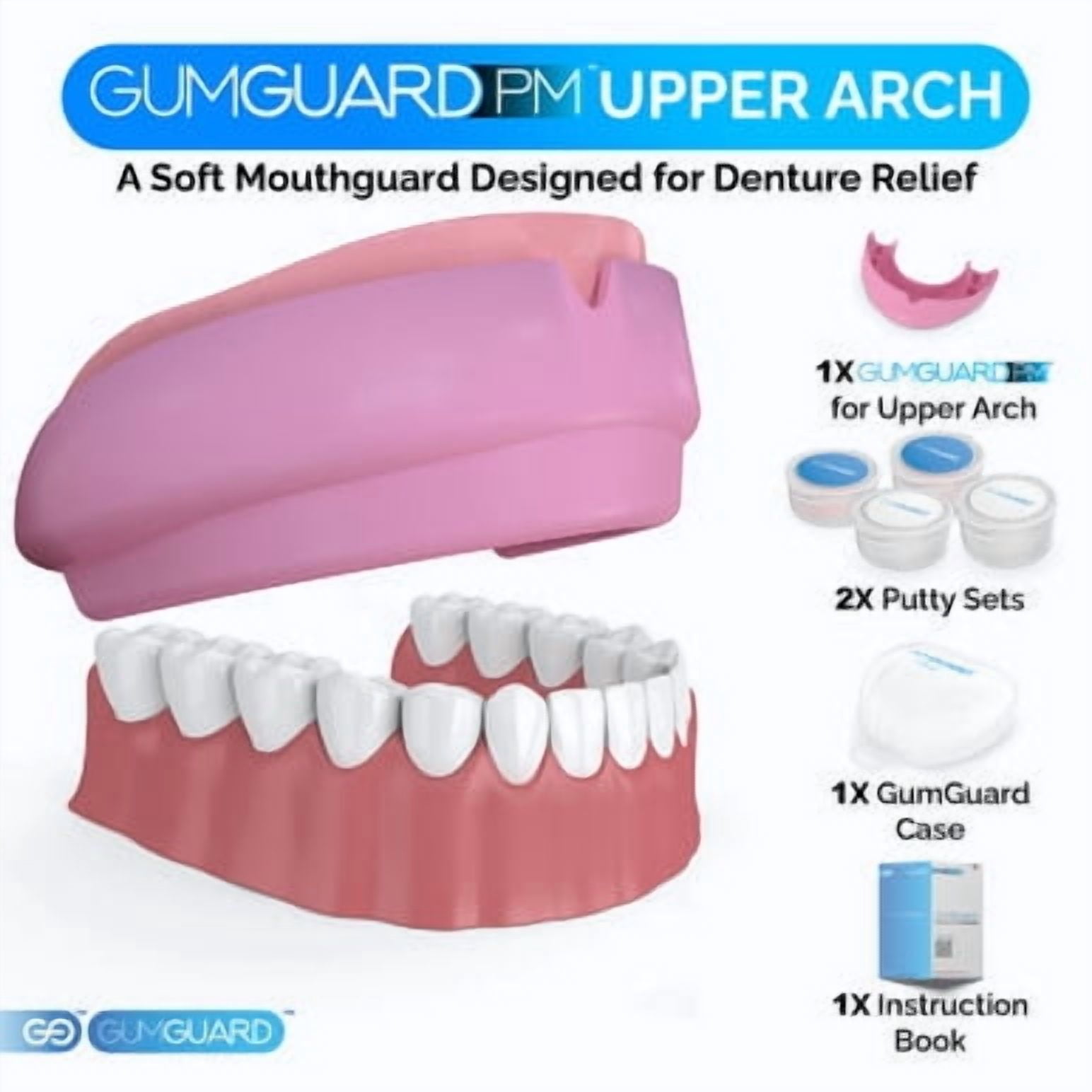 UltraSoft GumGuard Denture Mouthguard Upper Arch 50 Percent Thinner Custom-Fit Overnight Guard Pink
