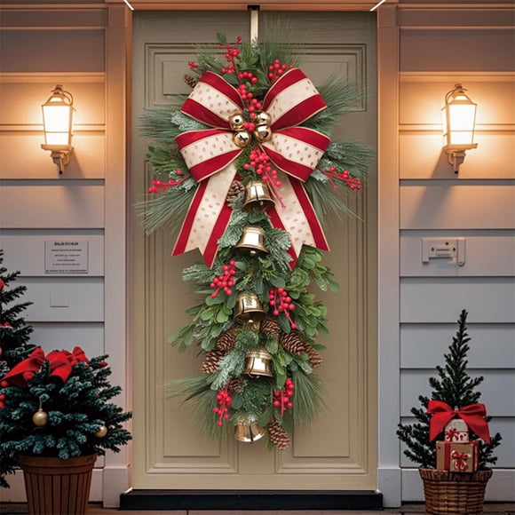 Todaioua Christmas Door Cover Swag with Golden Bells and Red Bow Hanging Banner Backdrop Decoration Holiday Door Hanging Cover Winter New Year 71x35 (Banner, Not a Real Wreath)