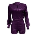 thumbnail image 3 of Baqcunre Jumpsuits for Women Women's Round Neck Long Sleeved Split Sequin Shorts Jumpsuit Jumpsuits for Women Dressy One Piece Jumpsuits for Women, 3 of 4
