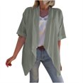 thumbnail image 2 of BSDJILFG Cotton Linen Cardigans for Women Soft Half Sleeve Shirt Swing Flowy High Low Hem Loose Open Front Shawls, 2 of 6