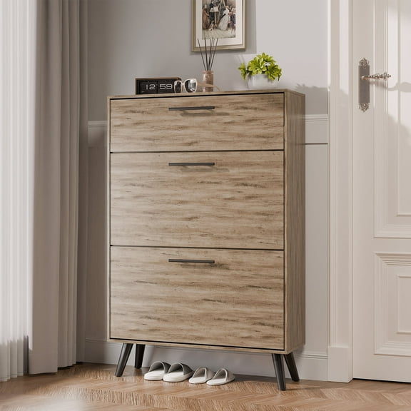 GetYes Wooden Shoe Cabinet with 3 Flip Drawers, Hidden Shoe Storage